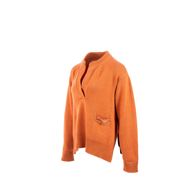 Hermes Size 38 Horsebit Detailed Sweater Cashmere Caramel