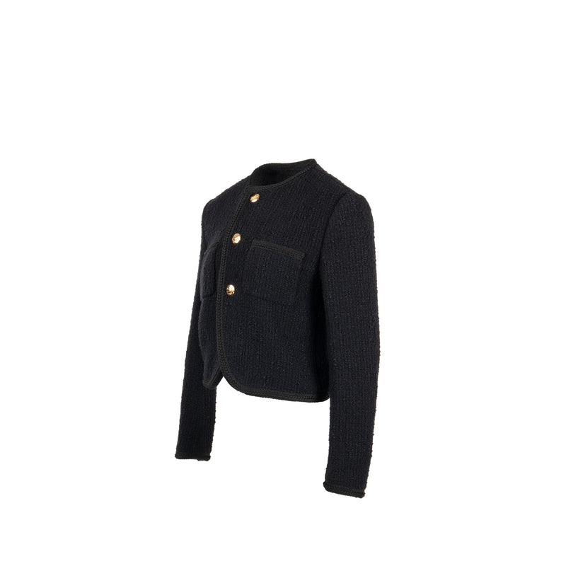 Celine Size 40 Chasseur Jacket Tweed Black GHW