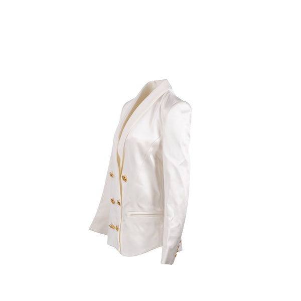 Balmain Size 40 Blazer With Gold Button Viscose White