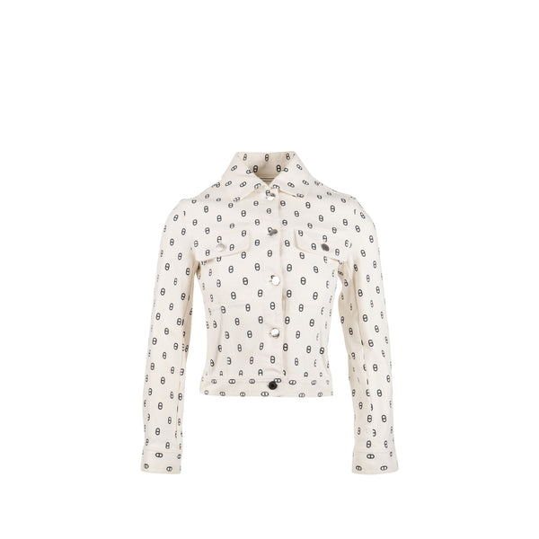 Hermes Size 34 Chaine D’Ancre Denim Jacket Cotton White/Black