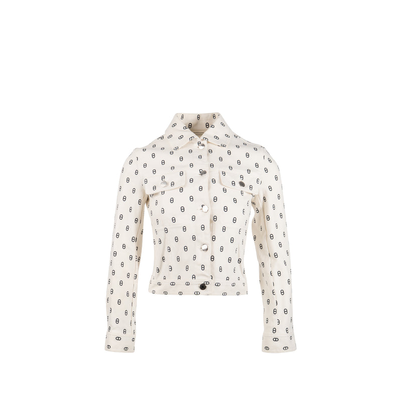 Hermes Size 34 Chaine D’Ancre Denim Jacket Cotton White/Black