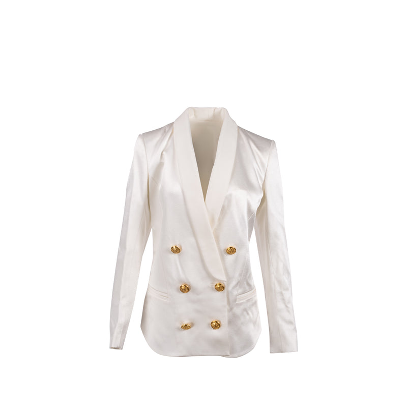 Balmain Size 40 Blazer With Gold Button Viscose White