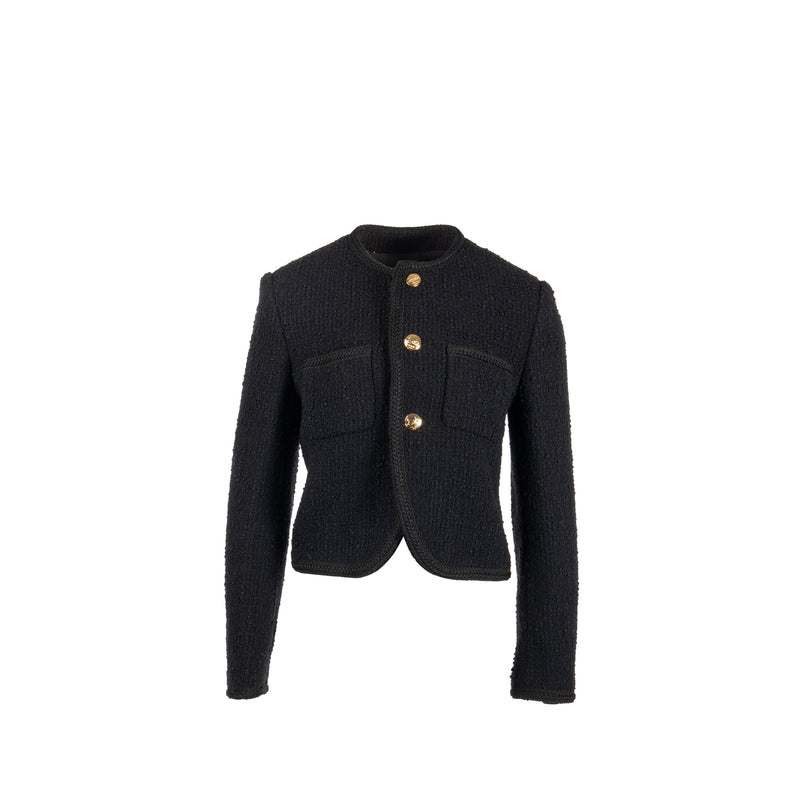 Celine Size 40 Chasseur Jacket Tweed Black GHW