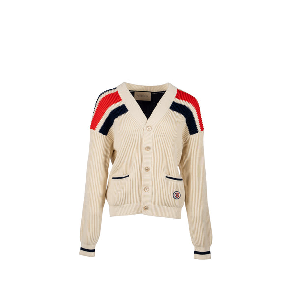 Gucci Size XS Interlocking G Stripe-detail Knitted Cardigan Cotton White/Multicolour