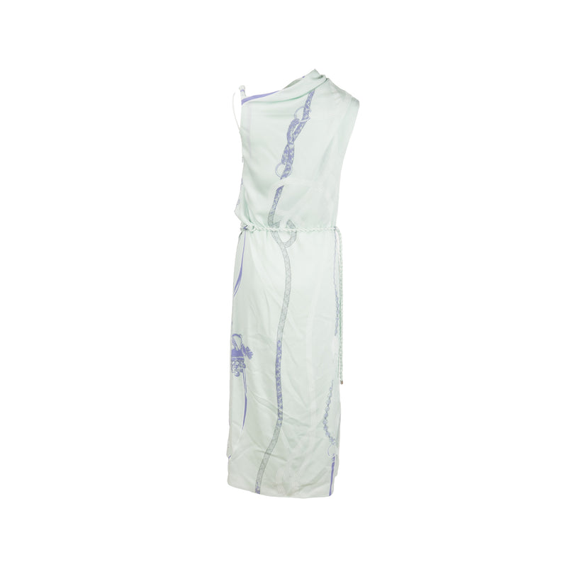 Hermes Size 36 Asymmetric Draped Dress Silk Vert Embrun