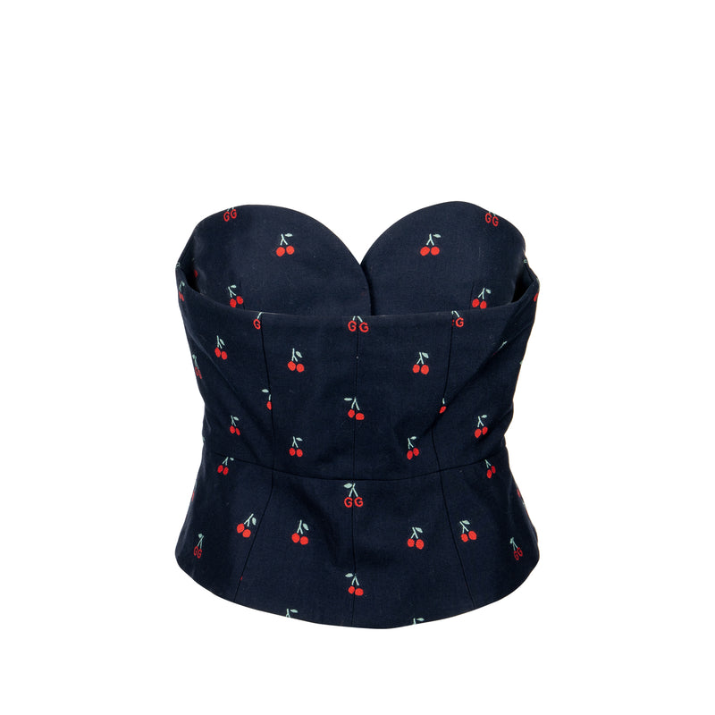 Gucci Size 40 Cherry Print Tube Top Cotton/Wool Navy