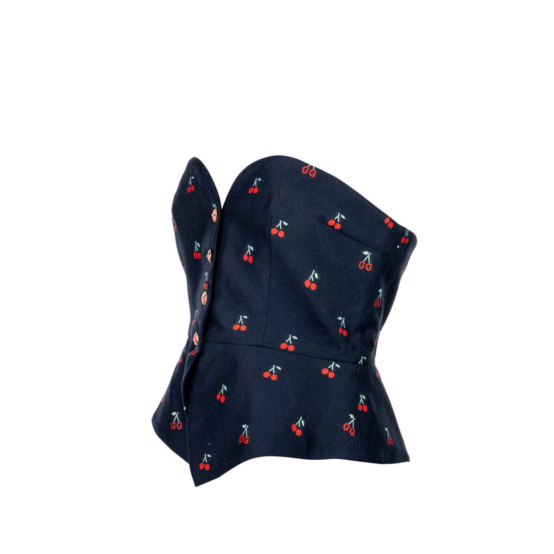 Gucci Size 40 Cherry Print Tube Top Cotton/Wool Navy