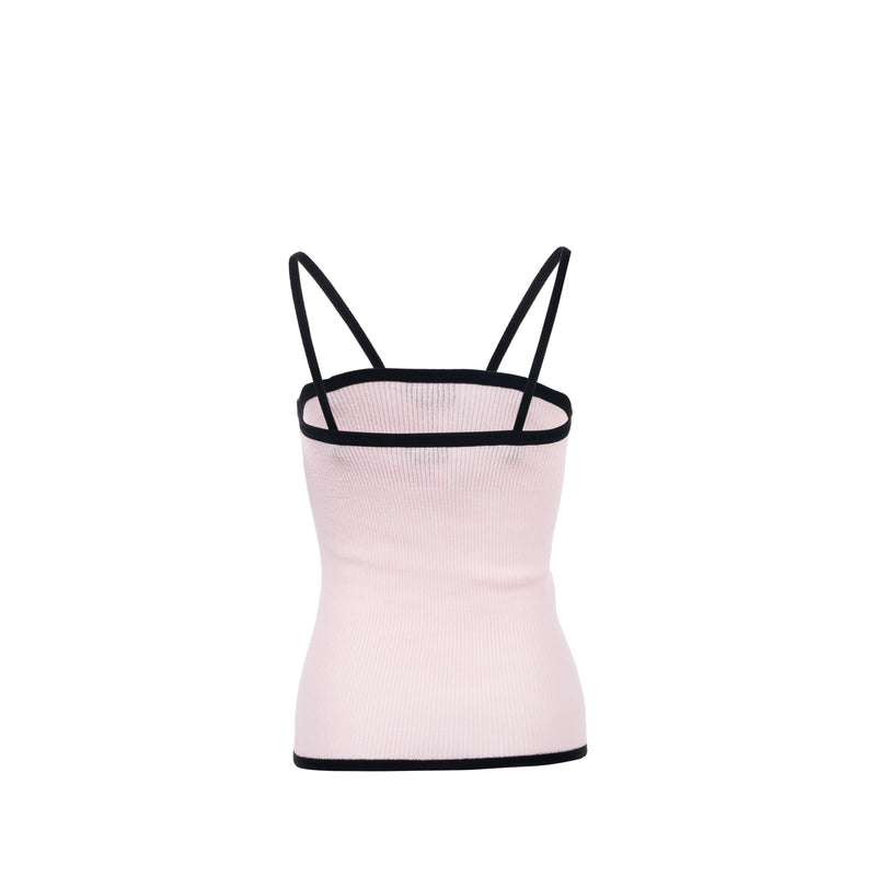 Chanel Size 36 22P CC Crystal Bow Cotton Tank Light Pink/Black