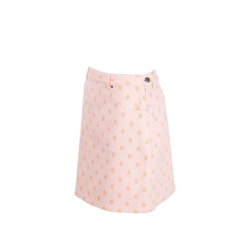 Hermes Size 38 Chaine D’ancre Denim Miniskirt Pink/Orange