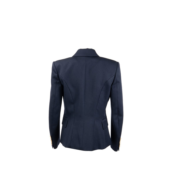 Balmain Size 40 Classic Jacket/Blazer Gold Button Navy Virgin Wool