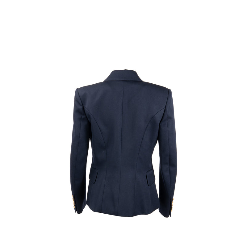 Balmain Size 40 Classic Jacket/Blazer Gold Button Navy Virgin Wool