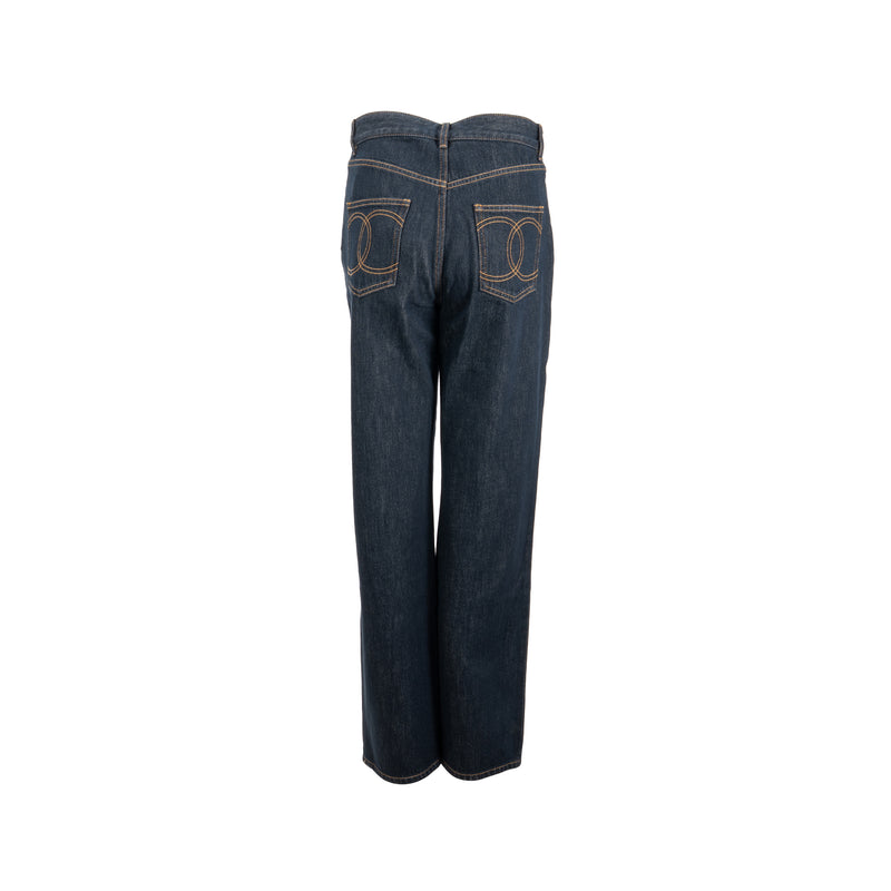 Chanel Size 38 CC Logo Washed Out Denim Jeans Cotton Dark Blue