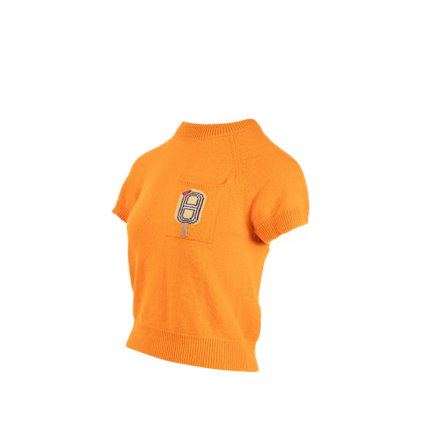 Hermes Size 36 “Funny Ice Cream” Short-Sleeve Sweater Cashmere Orange