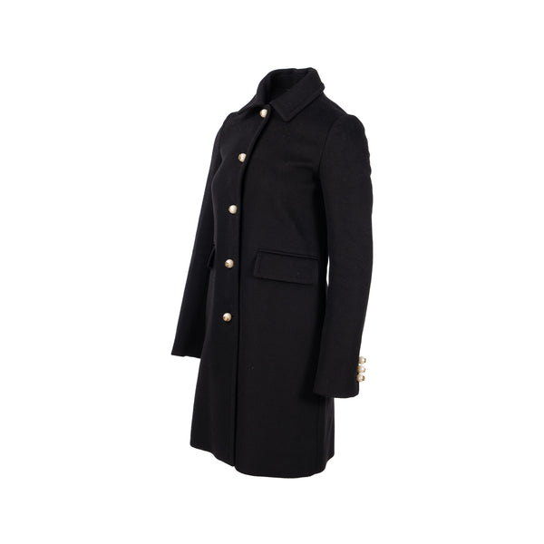 Gucci Size 38 GG Pearl Button Coat Wool Black