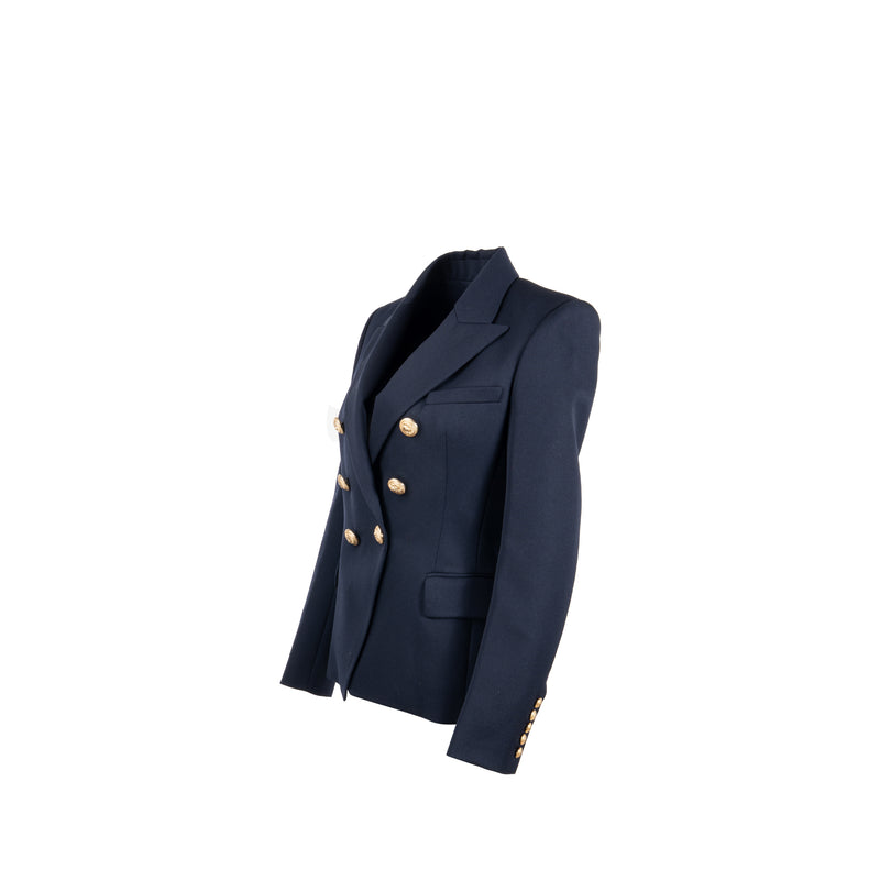Balmain Size 40 Classic Jacket/Blazer Gold Button Navy Virgin Wool