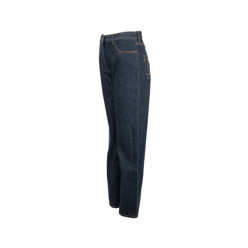 Chanel Size 38 CC Logo Washed Out Denim Jeans Cotton Dark Blue