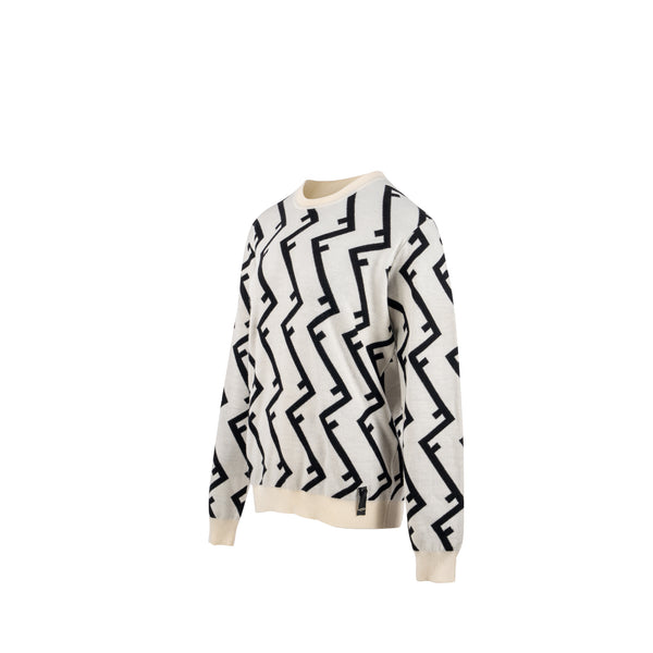 Fendi Size 48 Geometric FF Sweater Wool White/Black