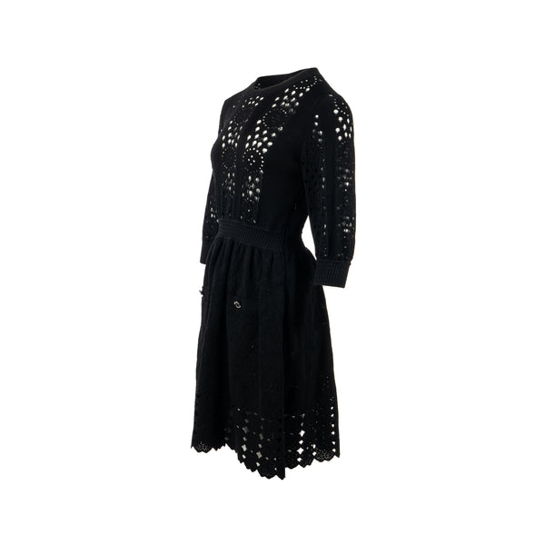 Chanel Size 38 20P Crochet Lace Knit CC Logo Dress Cotton Black