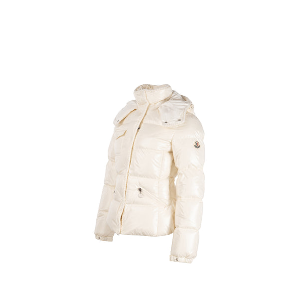 Moncler Size 0 Glareins Braided Trim Hooded Short Down Jacket Polyamide White