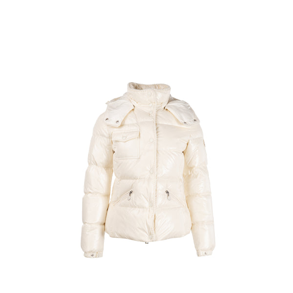 Moncler Size 0 Glareins Braided Trim Hooded Short Down Jacket Polyamide White
