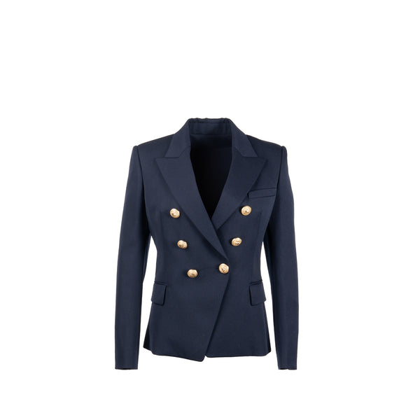 Balmain Size 40 Classic Jacket/Blazer Gold Button Navy Virgin Wool