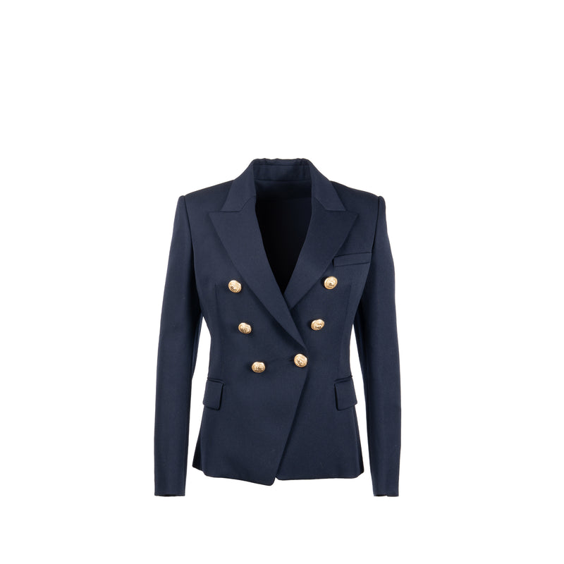 Balmain Size 40 Classic Jacket/Blazer Gold Button Navy Virgin Wool
