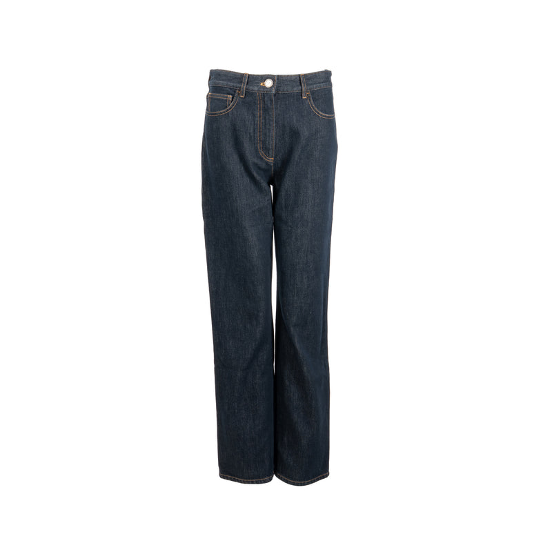 Chanel Size 38 CC Logo Washed Out Denim Jeans Cotton Dark Blue