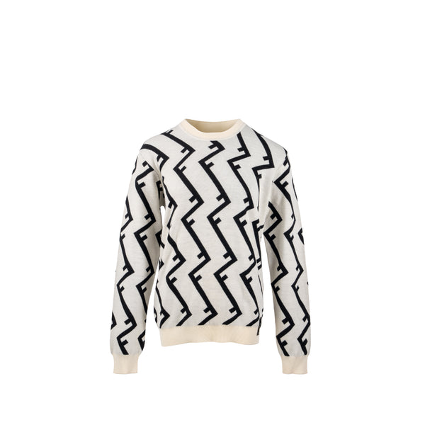 Fendi Size 48 Geometric FF Sweater Wool White/Black