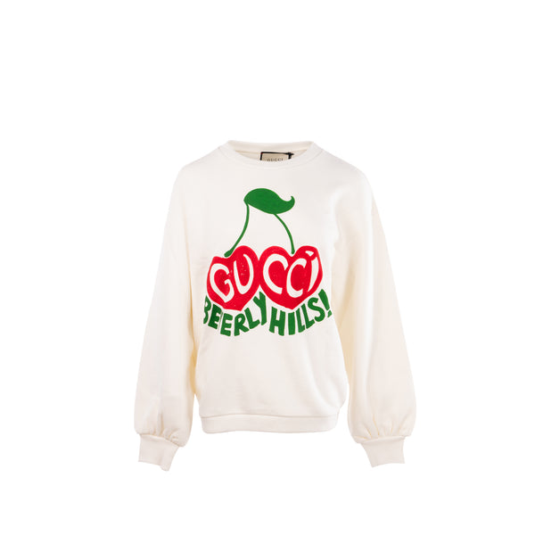 Gucci Size S Beverly Hills Cherry Printed Sweatshirt Cotton White/Red/Green