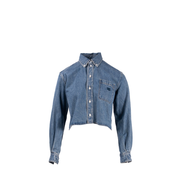 Celine Size XS Cropped Shirt Cotton in Union Ocean Wash Denim Blue