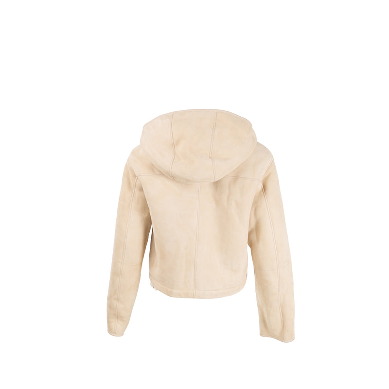 Hermes Size 38 Bomber Jacket Dyed Lambskin Blanc/Coquille SHW