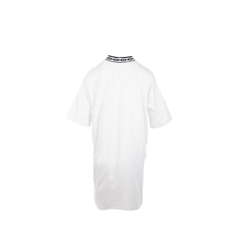 Hermes Size 42 Robe Detail Chaine Ancre Jersey Dress Cotton White/Black