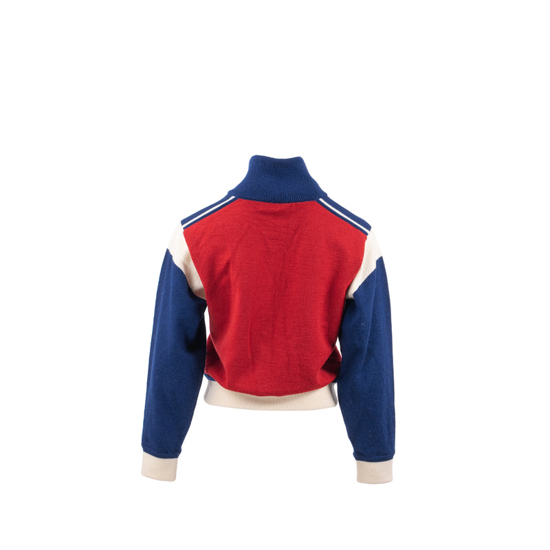 Celine Size S Triomphe Zip Jacket Wool Red/Navy/White