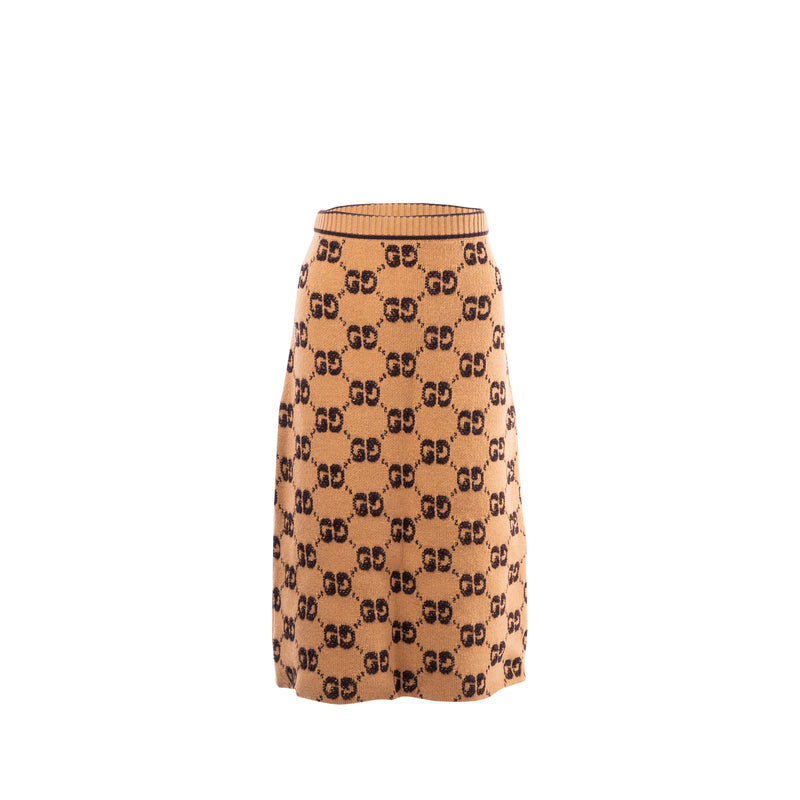 Gucci Size XS GG Motif Boucle Jacquard Skirt Wool Brown