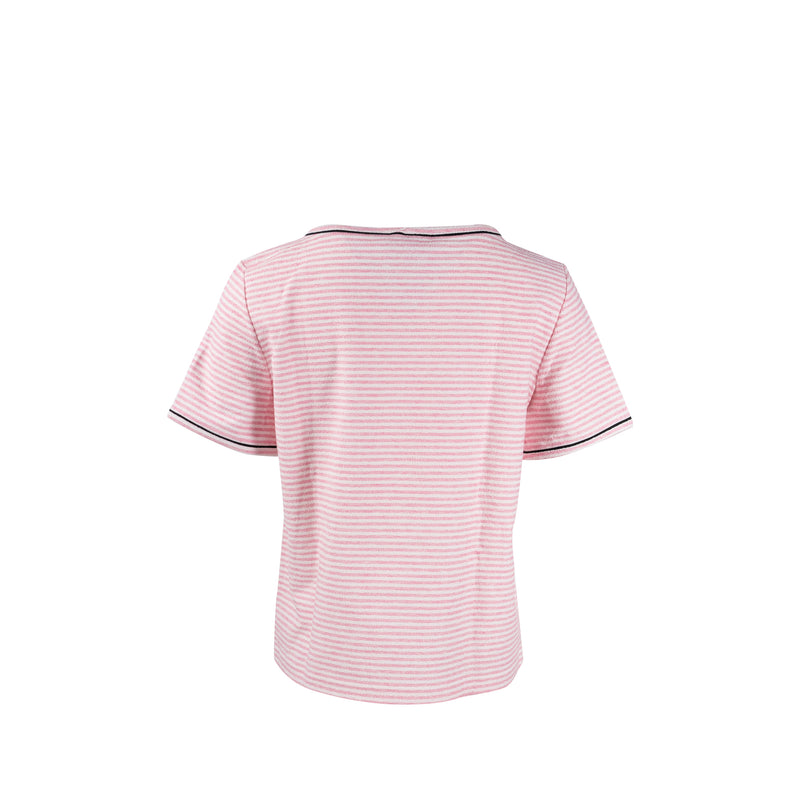 Chanel Size 36 19C LA PAUSA Striped Terrycl T-shirt Cotton/Polyamide/Elastane Pink/White