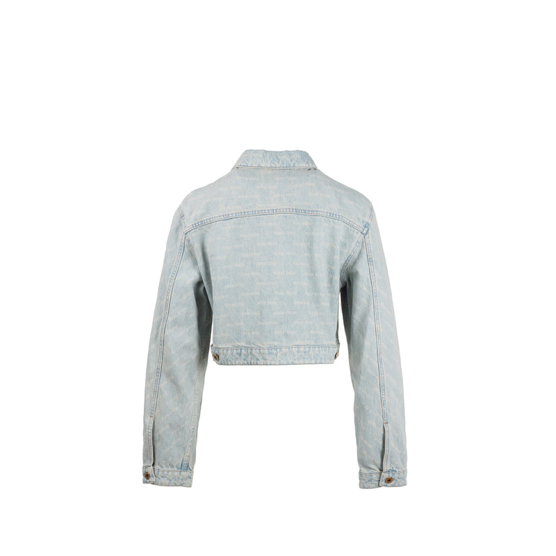 Miu Miu Size 38 Logo-Print Cropped Denim Jacket Cotton Blue