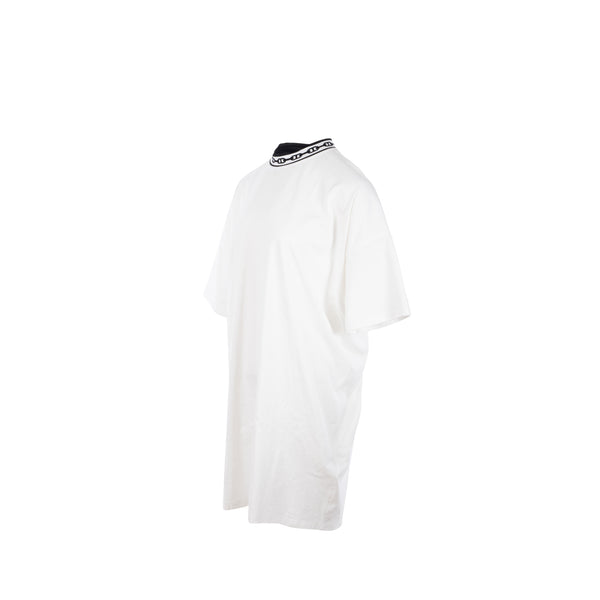 Hermes Size 42 Robe Detail Chaine Ancre Jersey Dress Cotton White/Black