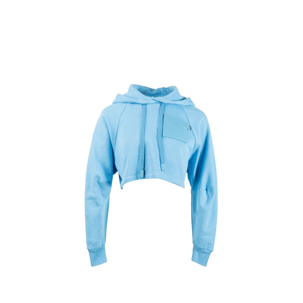 Loewe Size XS Cropped Hoodie Cotton/Calfskin Blue SHW