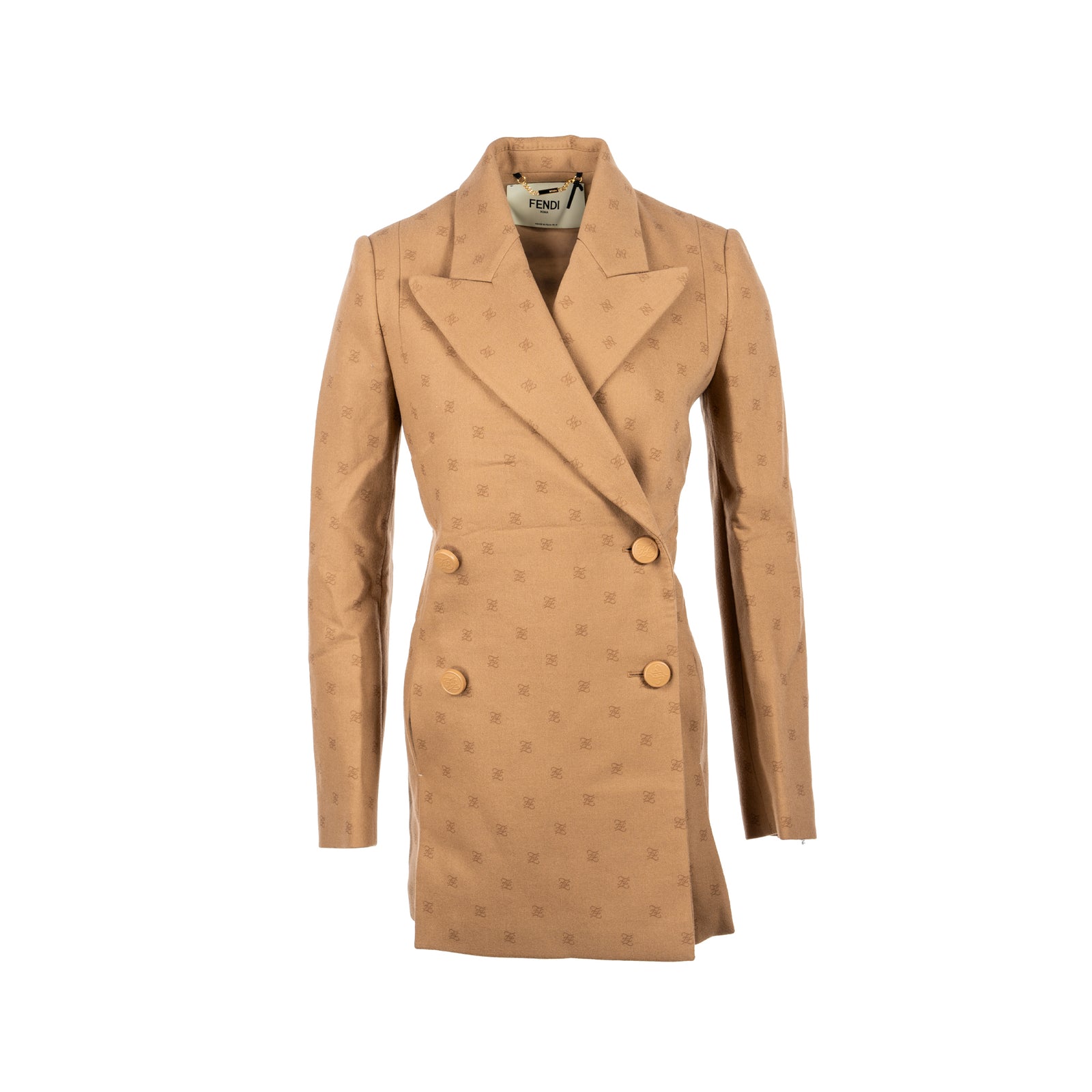 Fendi size 36 FF karligraphy motif double-breasted blazer laine wool b