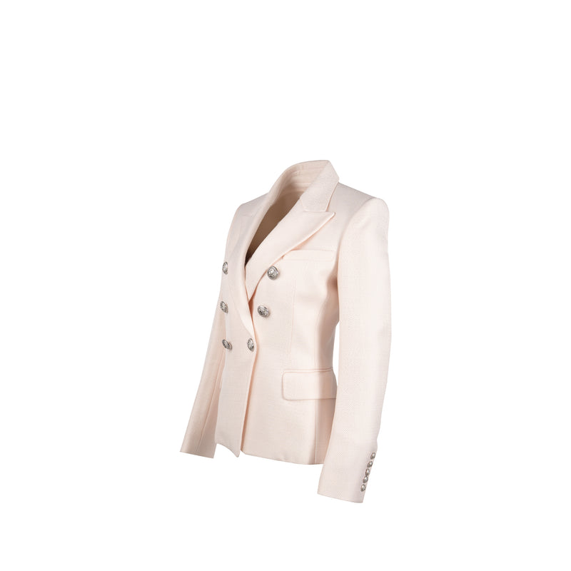 Balmain Size 38 Classic Jacket/Blazer Silver Button Viscose Pale Pink