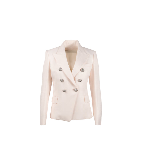 Balmain Size 38 Classic Jacket/Blazer Silver Button Viscose Pale Pink
