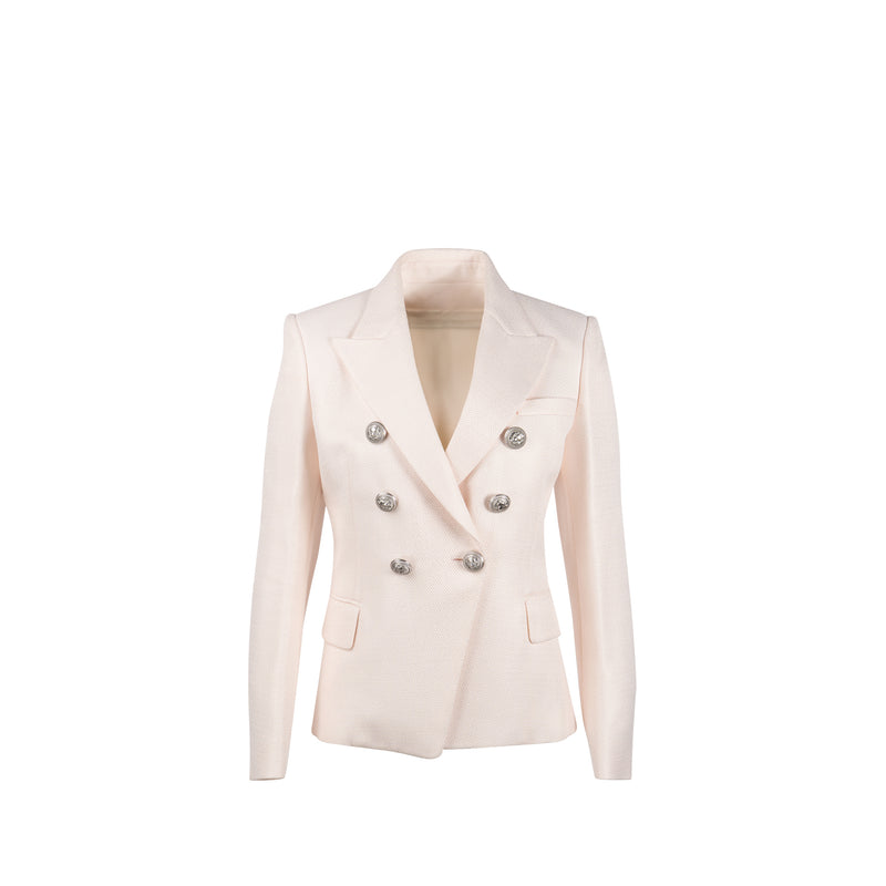 Balmain Size 38 Classic Jacket/Blazer Silver Button Viscose Pale Pink