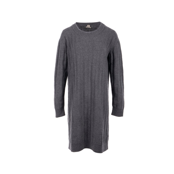 Hermes Size 38 Long Sleeve Knit Dress Virgin Wool Grey
