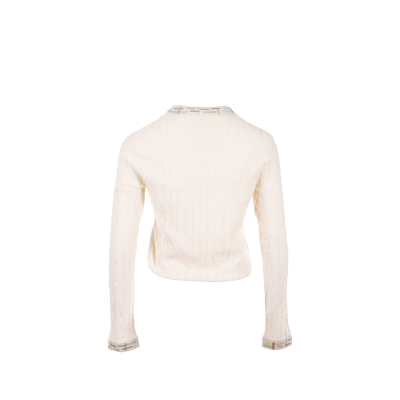 Hermes Size 38 Maile Torsades Top Cashmere/Silk White/Multicolour