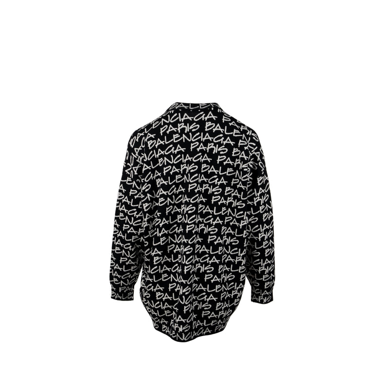 Balenciaga Size M Long Sleeve Sweater Virgin Wool Black/White