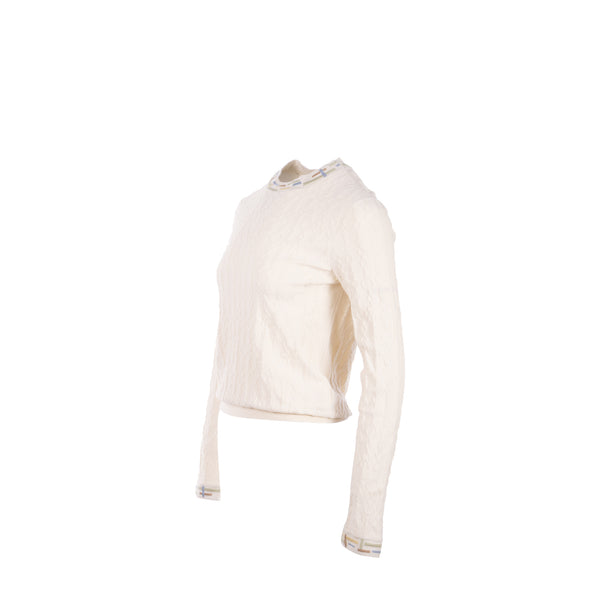 Hermes Size 38 Maile Torsades Top Cashmere/Silk White/Multicolour