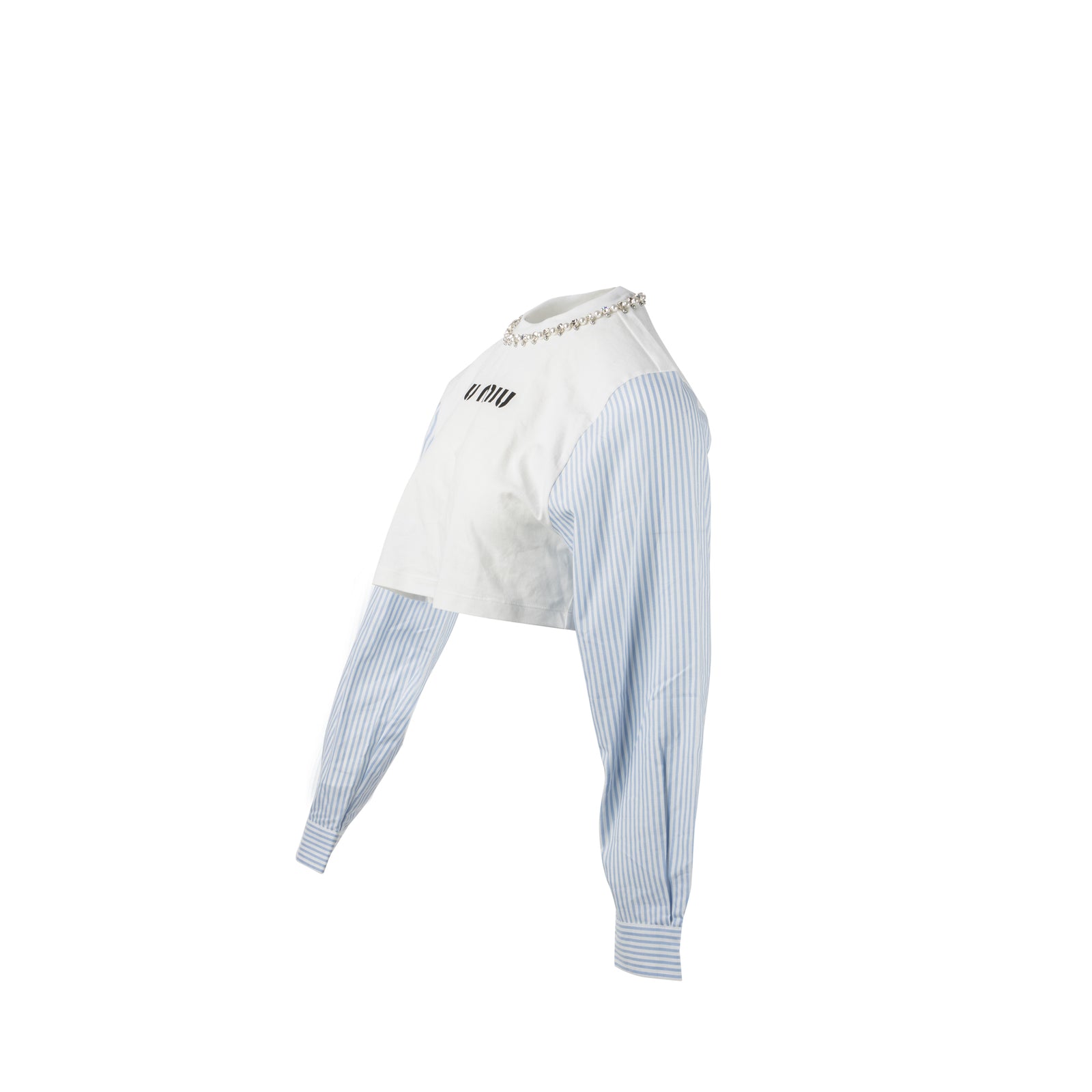 Miu miu size XS long sleeved embroidered cotton tee multicolour white/