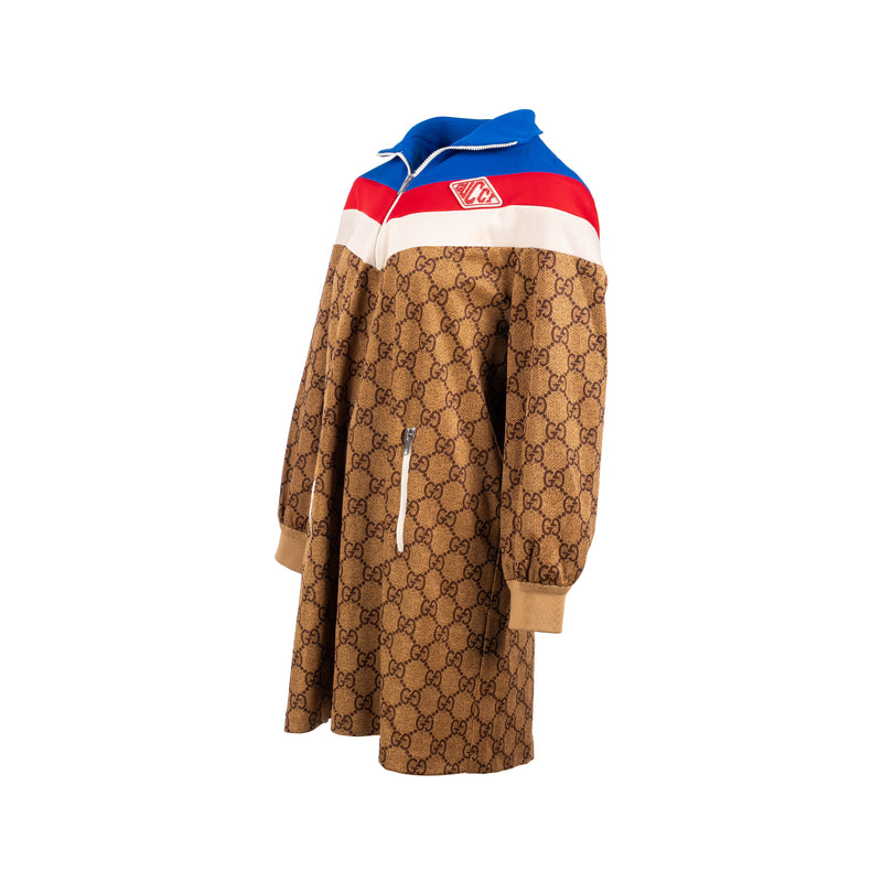 Gucci Size M GG Logo Printed Jersey Jacket Dress Polyester / Cotton Brown/multicolour