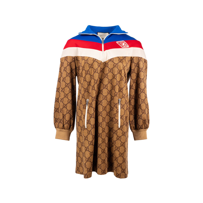 Gucci Size M GG Logo Printed Jersey Jacket Dress Polyester / Cotton Brown/multicolour