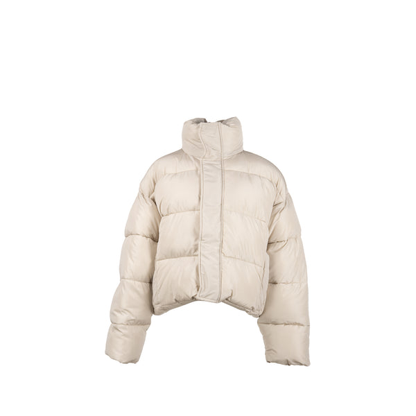 Balenciaga Size 36 Puffer Jacket Polyester/Viscose White with Black Ha